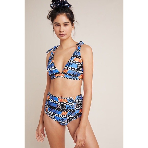 Anthropologie Other - Anthropologie Lysa Seamed Bikini Bottoms Blue Orange Size Medium High Waist Chic